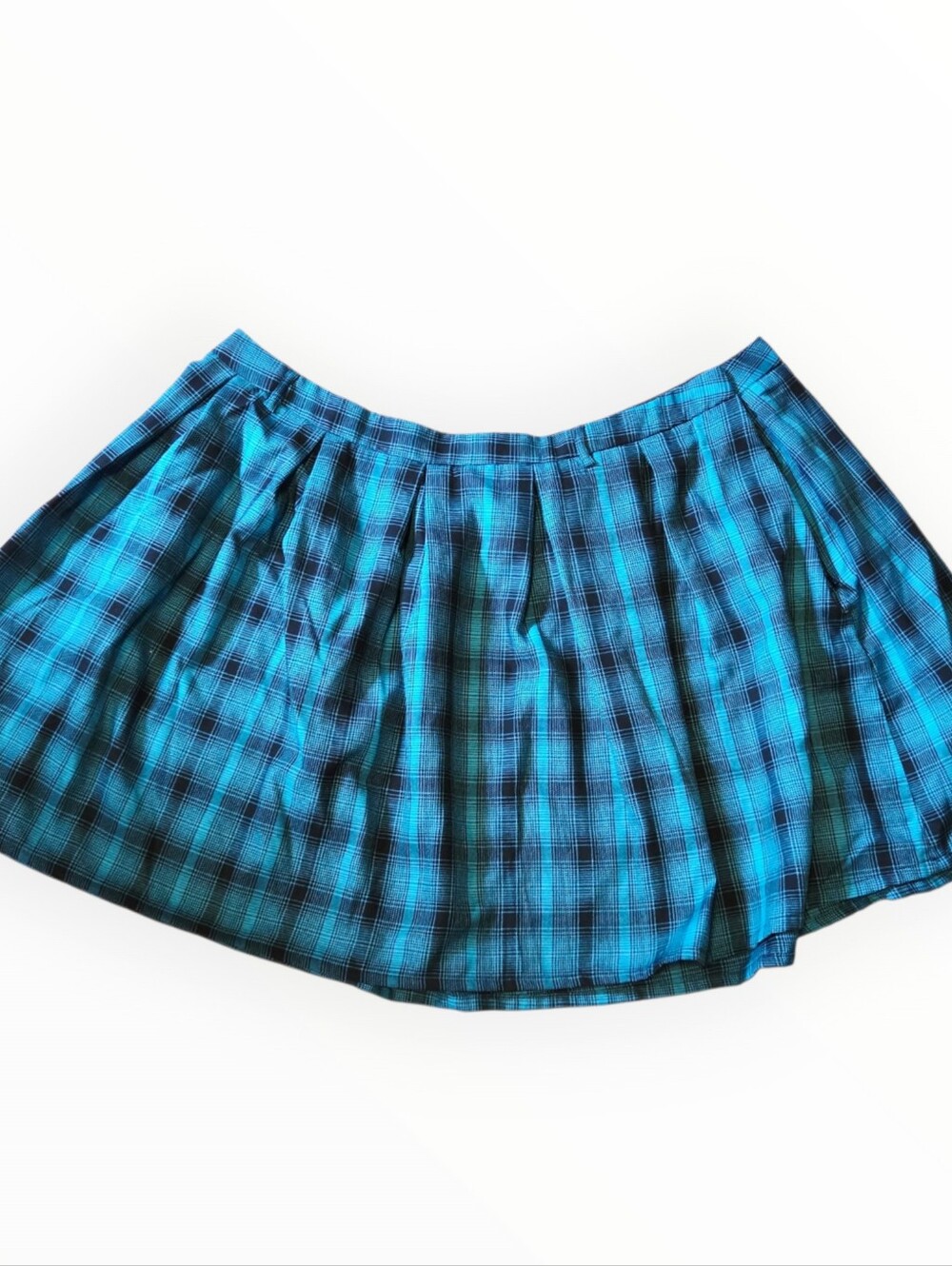 Hot Topic 3 Teal Black Plaid Pleated Goth Skirt